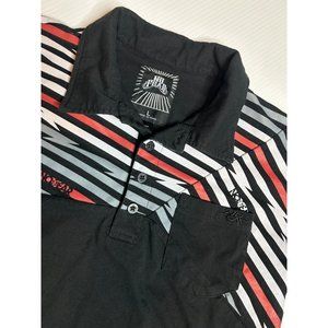 No‎ Fear Mens Large Skating Collared Polo Black White and Red Stripes Y2K